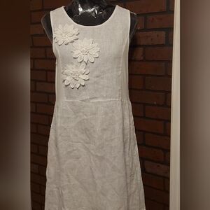 ​Angela Mara: White Linen Floral Lace Dress